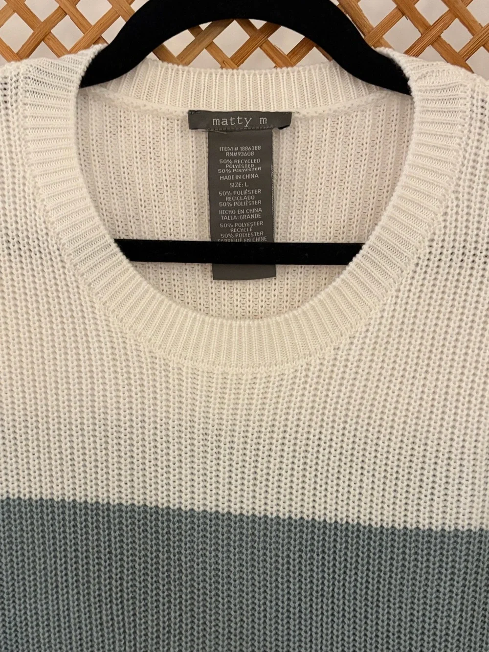NWOT Matty M Women’s Colorblock Crewneck Sweater in White, Sage & Deep Green